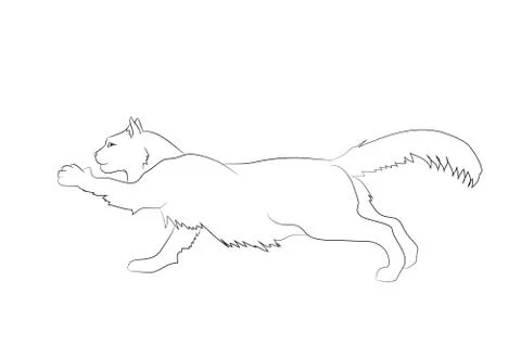 Vector illustration of a cat that stretches its paw, drawing lines Stock Illustration