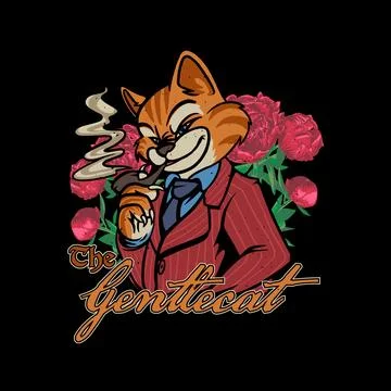 Vector illustration of a cat in a suit with cigar holder for streetwear Stock Illustration