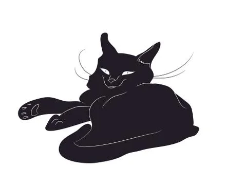 Vector illustration of a cat, which lies risk silhouette Stock Illustration
