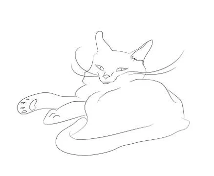 Vector illustration of a cat, which lies drawing lines Stock Illustration