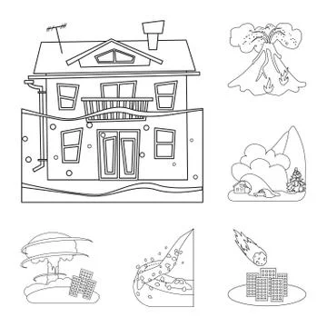 Vector illustration of cataclysm and disaster symbol. Collection of cataclysm Stock Illustration
