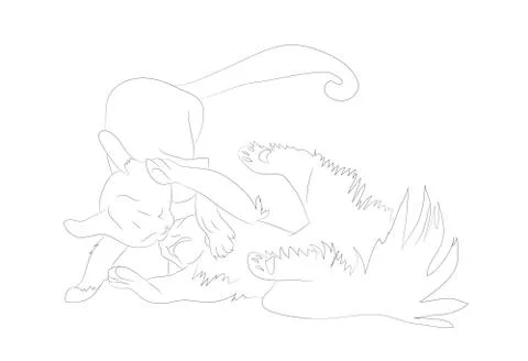 Vector illustration of cats that fight, lines drawing Illustrazione stock