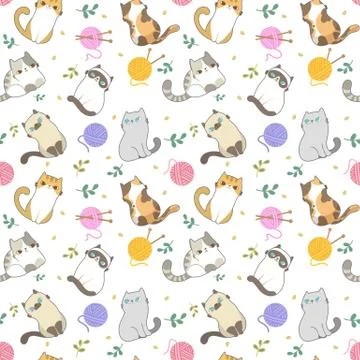 Vector illustration, Cats seamless pattern, Different type of cute cartoon ca Illustrazione stock