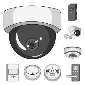 Vector illustration of cctv and camera sign. Collection of cctv and system stock Stock Illustration