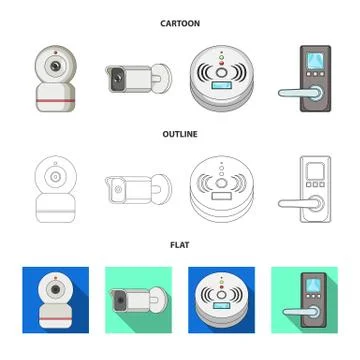 Vector illustration of cctv and camera sign. Collection of cctv and system Stock Illustration