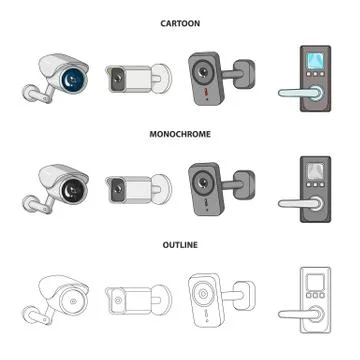 Vector illustration of cctv and camera symbol. Set of cctv and system stock Illustrazione stock