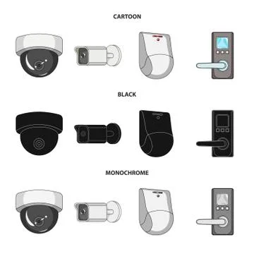 Vector illustration of cctv and camera sign. Collection of cctv and system Stock Illustration