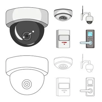 Vector illustration of cctv and camera symbol. Collection of cctv and system Stock Illustration