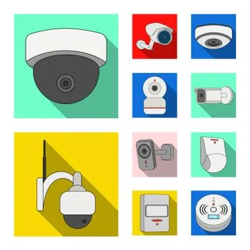 Vector illustration of cctv and camera sign. Collection of cctv and system Stock Illustration