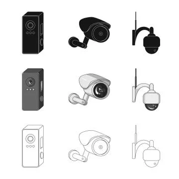 Vector illustration of cctv and camera sign. Set of cctv and system stock vector Stock Illustration