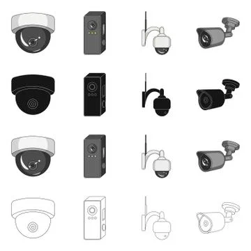 Vector illustration of cctv and camera sign. Collection of cctv and system stock Stock Illustration