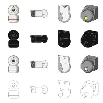 Vector illustration of cctv and camera sign. Collection of cctv and system stock Stock Illustration