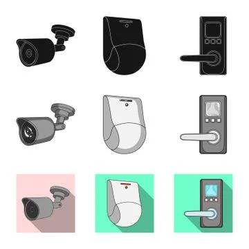 Vector illustration of cctv and camera sign. Set of cctv and system stock vector 스톡 일러스트