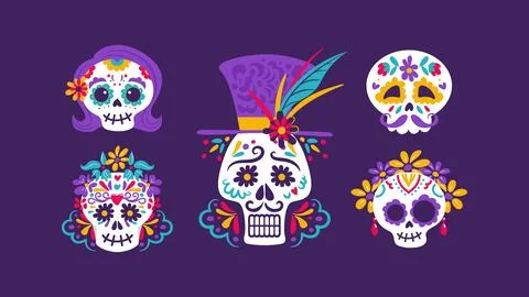 A vector illustration celebrating Dia de los Muertos features intricately Stock Illustration