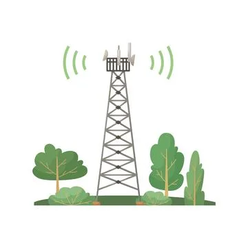 Vector illustration of a cellular communication tower standing in a forest. 5 Stock Illustration