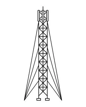 Vector illustration of a cellular communication tower with guylines. 5G, 4g s Stock Illustration