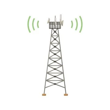 Vector illustration of a cellular communication tower. 5G, 4g signal distribu Stock Illustration