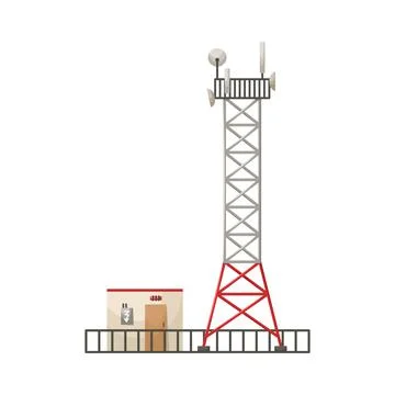 Vector illustration of a cellular communication tower. 5G, 4g signal distribu Stock Illustration
