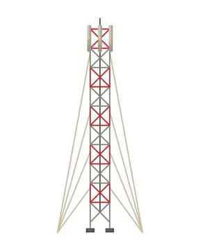 Vector illustration of a cellular communication tower with guylines. 5G, 4g s Stock Illustration