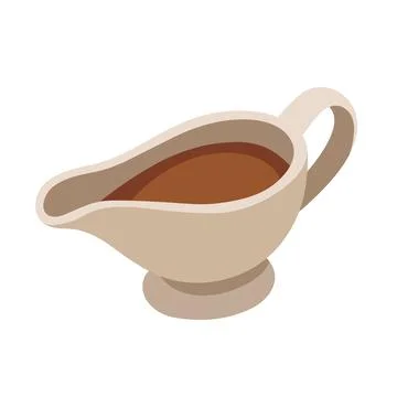 Vector Illustration of a Ceramic Gravy Boat Filled with Brown Gravy Isolate.. Stock Illustration