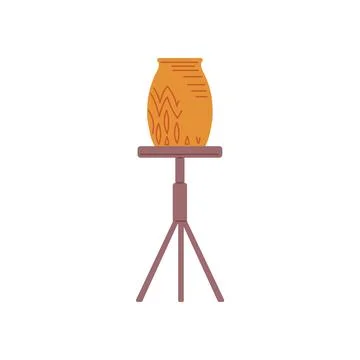 Vector illustration of a ceramic vase standing on a high table. Making clay d Stock Illustration