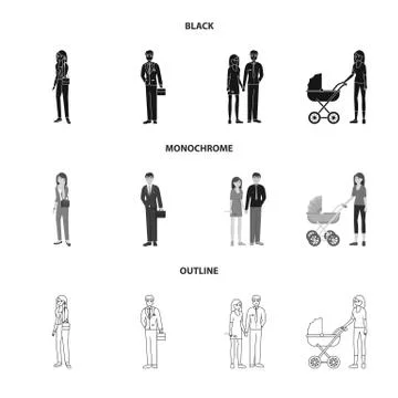 Vector illustration of character and avatar icon. Set of character and portrait Illustrazione stock