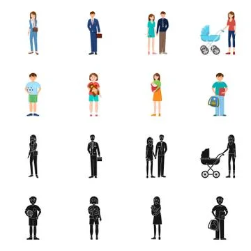 Vector illustration of character and avatar symbol. Collection of character and Stock Illustration