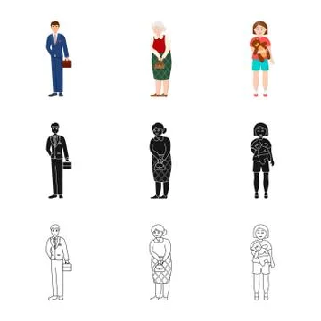 Vector illustration of character and avatar icon. Set of character and portrait Stock Illustration