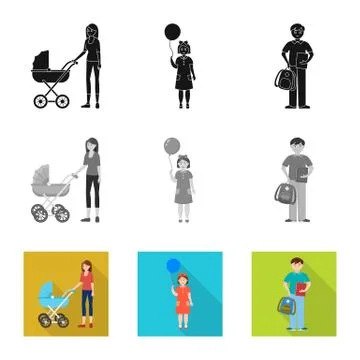 Vector illustration of character and avatar sign. Set of character and portrait Illustrazione stock
