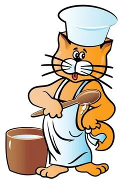 Vector illustration. Character Cat cook in the cap and apron. Stock Illustration