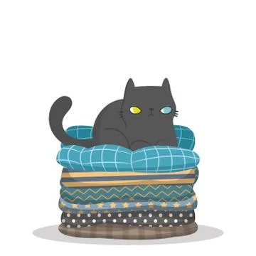 Vector illustration character design cute cat sitting comfortably on top of a Illustrazione stock