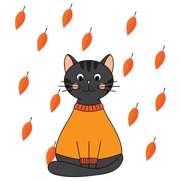 Vector illustration character design cute cat with sweater  for autumn. Doodl Stock Illustration