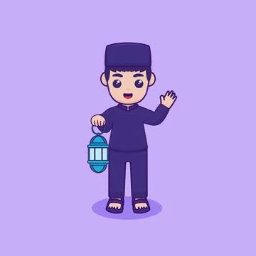 Vector illustration of a character holding a lantern. Ramadan Kareem design.. Stock Illustration