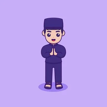 Vector illustration of a character making the gesture of Salam. Ramadan Kar.. Stock Illustration