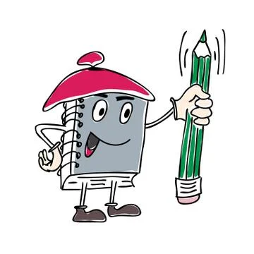 Vector Illustration of character Notebook Mascot Holding a Pen Stock Illustration