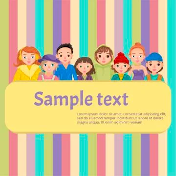 Vector illustration with characters and logo or banner design. Bright color Stock Illustration