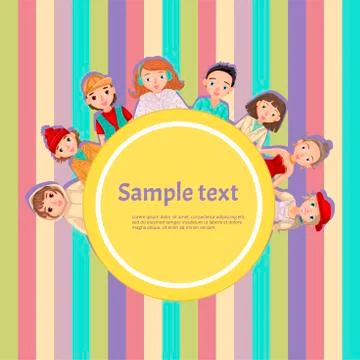 Vector illustration with characters and logo or banner design. Bright color Stock Illustration