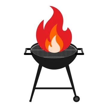Vector illustration of charcoal grill with stylized flame symbolizing outdoor Stock Illustration