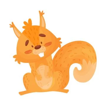 Vector Illustration Of A Charming Sitting Ginger Squirrel With A Curious Look. イラスト素材