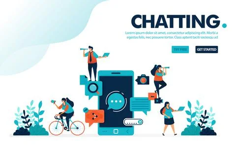 Vector illustration chat apps. People chatting with mobile application. Chat  Stock Illustration