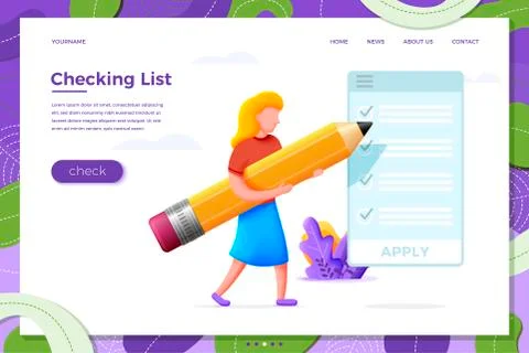 Vector illustration check list concept - cartoon girl with pencil and checklist Stock Illustration