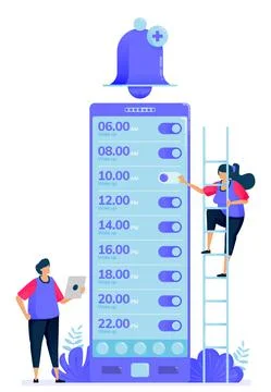 Vector illustration for checklist of alarm apps to wake up. Ring bell apps to Stock-Illustration
