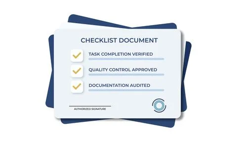 Vector illustration of a checklist document with checkmarks, TASK COMPLETION  Stock Illustration