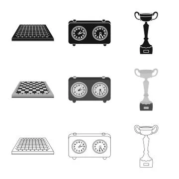 Vector illustration of checkmate and thin symbol. Set of checkmate and target Stock Illustration