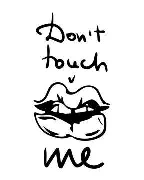 Vector illustration of cheeky lips contour with teeth. Black and white Illustrazione stock