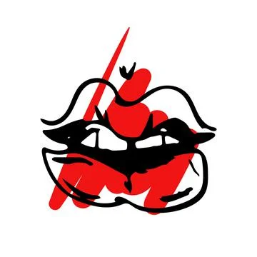 Vector illustration of cheeky lips with teeth, with crookedly stained smeared Illustrazione stock