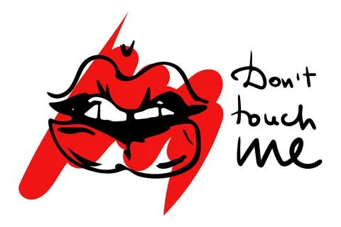 Vector illustration of cheeky lips with teeth, with crookedly stained smeared Illustrazione stock