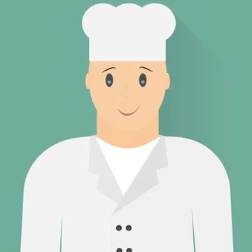 Vector illustration. Chef Icon.  Young bald chef in a chef's hat. Stock Illustration