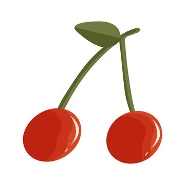 Vector illustration of cherry in cartoon flat retro style. Summer fruits and  Stock Illustration