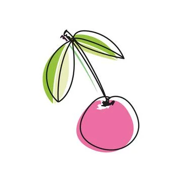 Vector illustration of cherry or sweet cherry in doodle style. Drawing with an Stock Illustration